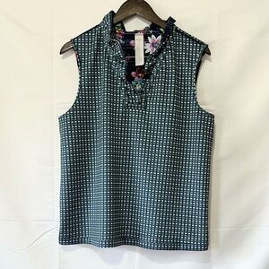 Rafaella Blue Sleeveless Blouse with Boxy Style and Mandarin Collar